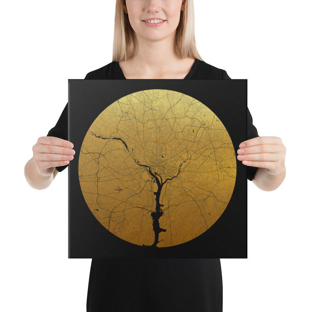 Washington, D.C. Gold on Black Canvas Map