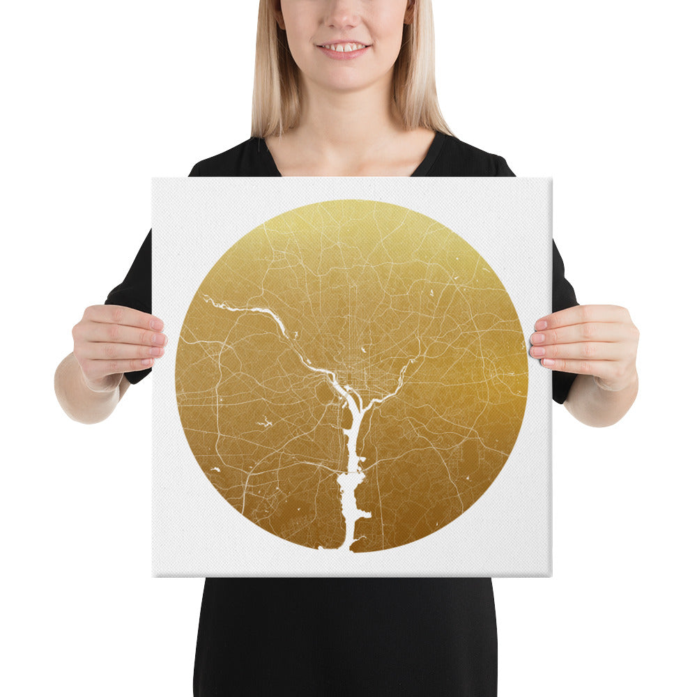 Washington, D.C. Gold on White Canvas Map