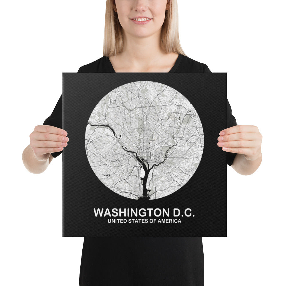 Washington, D.C. Circular White Canvas Map