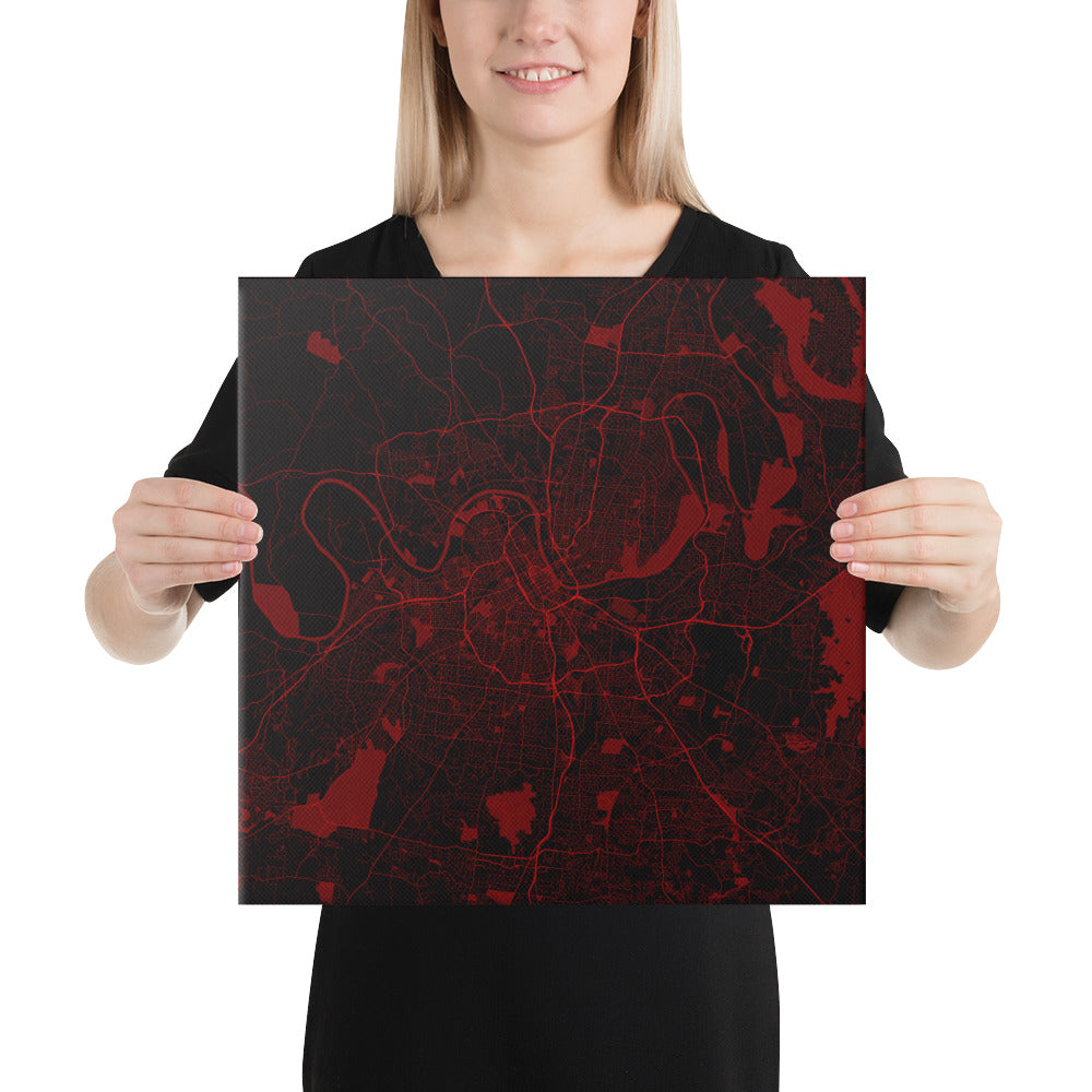 Nashville Black and Red Canvas Map