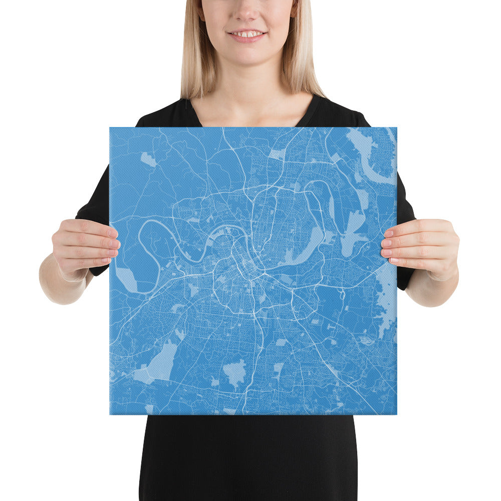 Nashville Blue and White Canvas Map