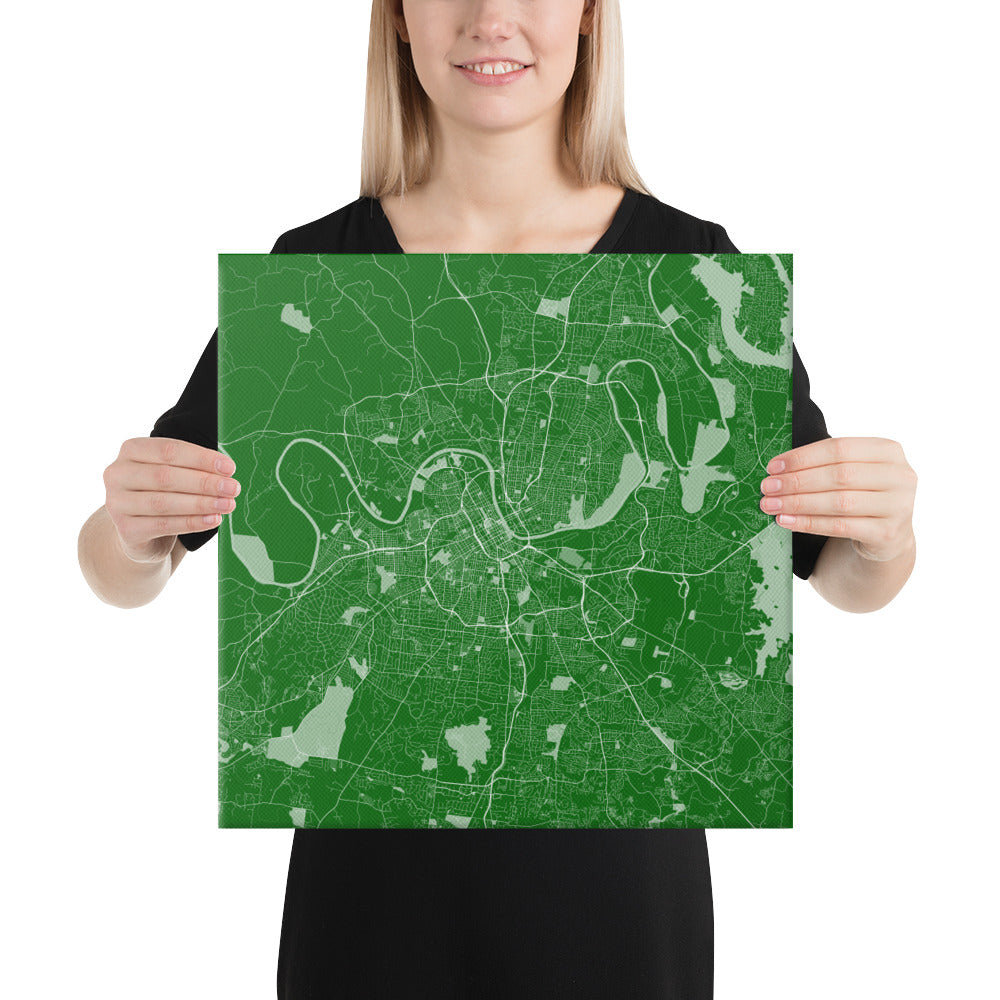 Nashville Green and White Canvas Map