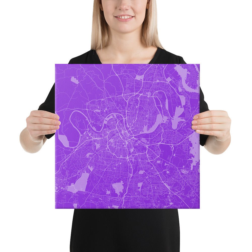 Nashville Purple and White Canvas Map