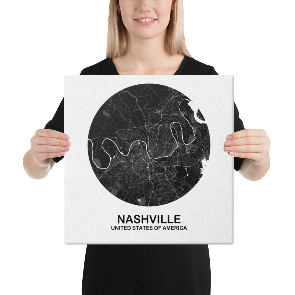 Nashville Circular Black Canvas Map