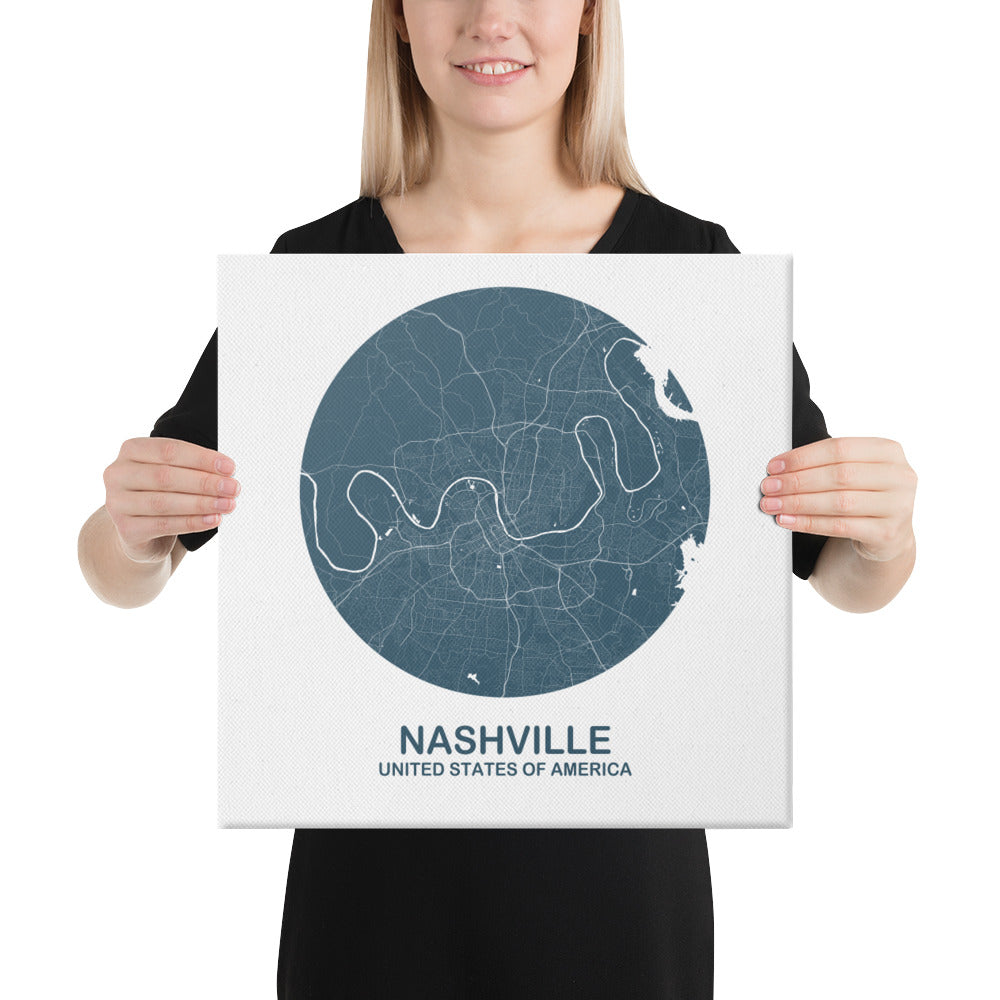 Nashville Circular Blue Canvas Map