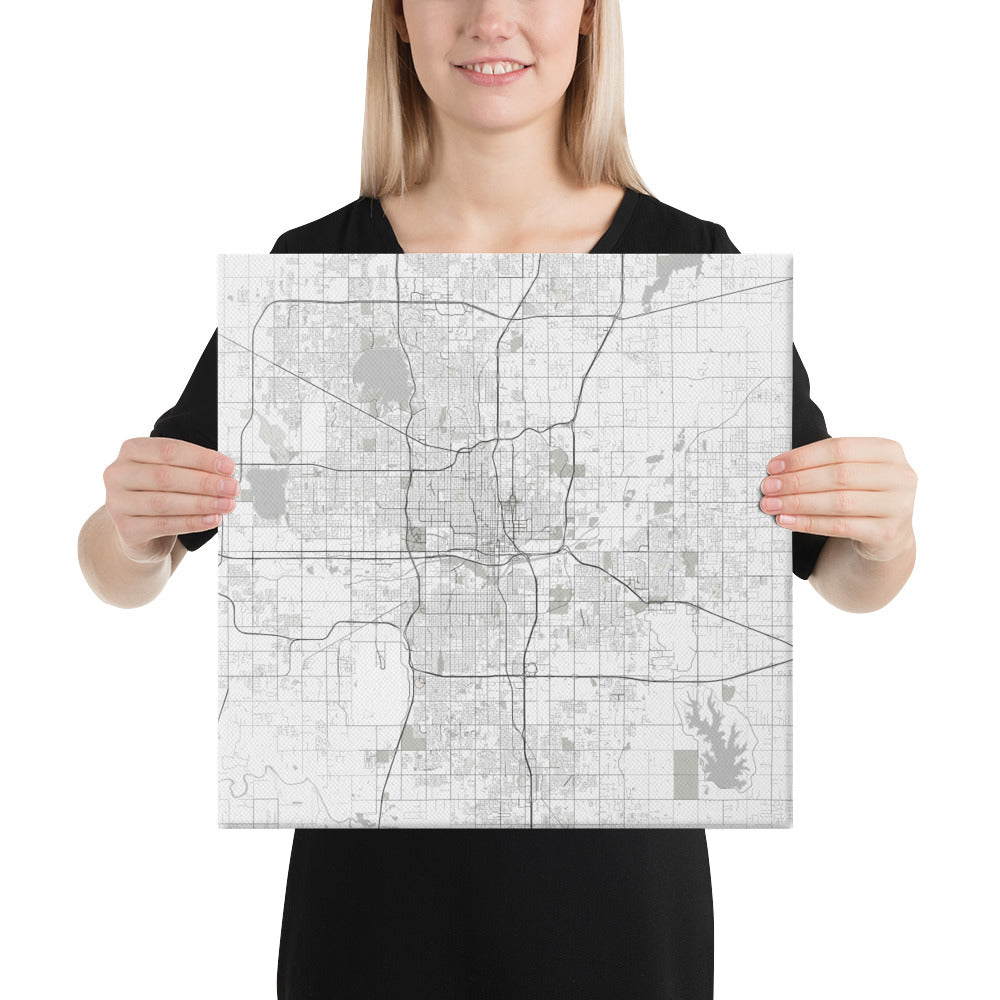 Oklahoma City White Canvas Map