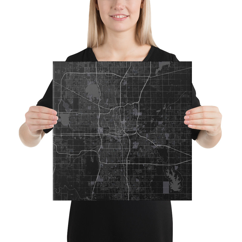 Oklahoma City Black Canvas Map