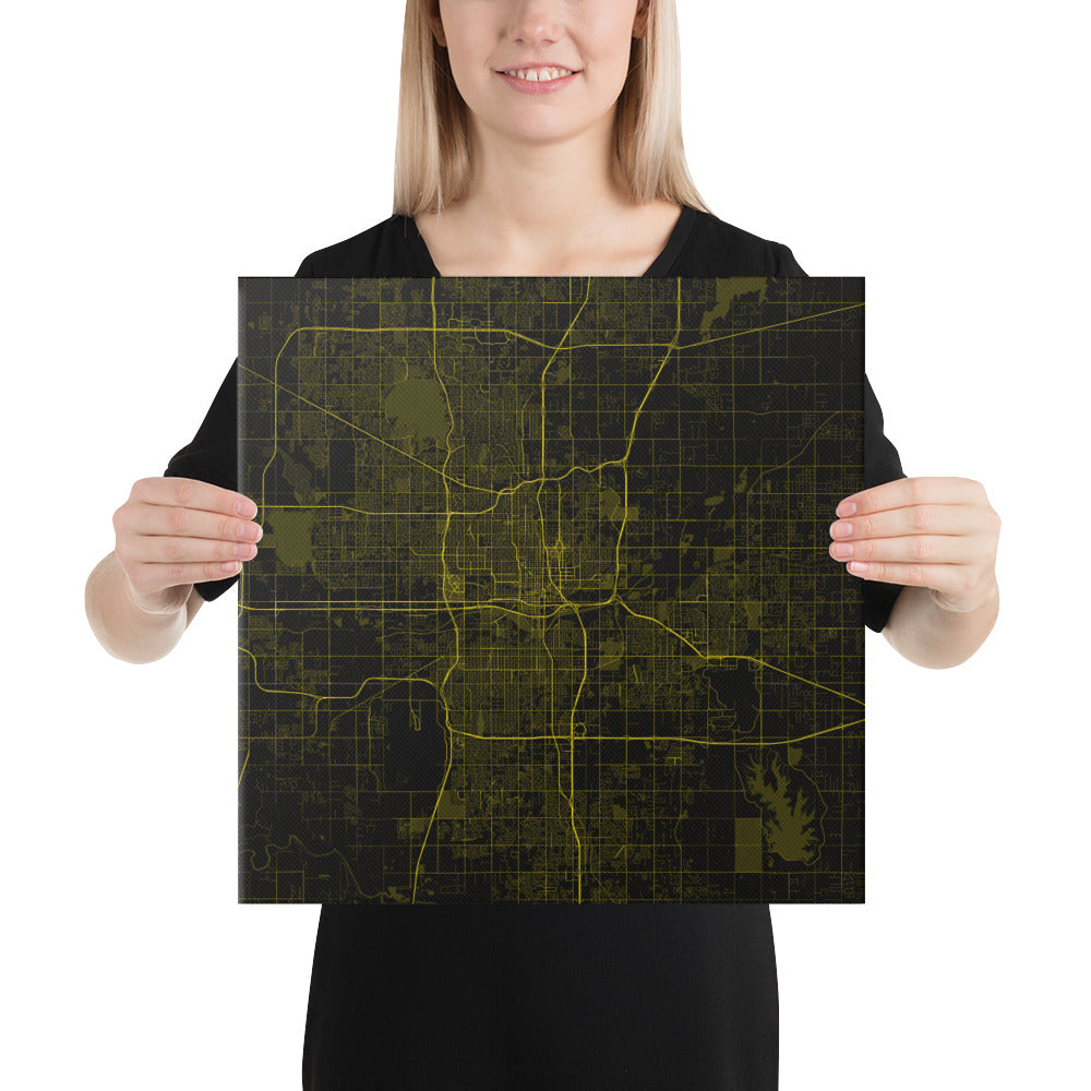 Oklahoma City Black and Yellow Canvas Map