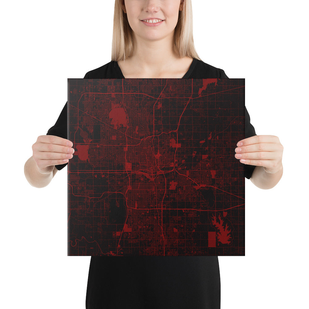 Oklahoma City Black and Red Canvas Map