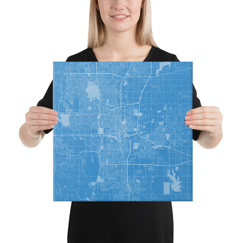 Oklahoma City Blue and White Canvas Map