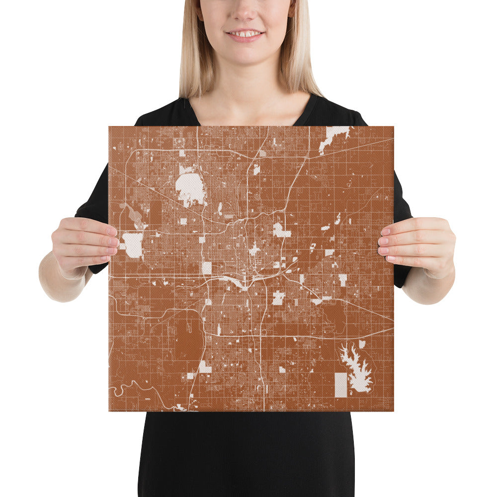 Oklahoma City Brown and White Canvas Map