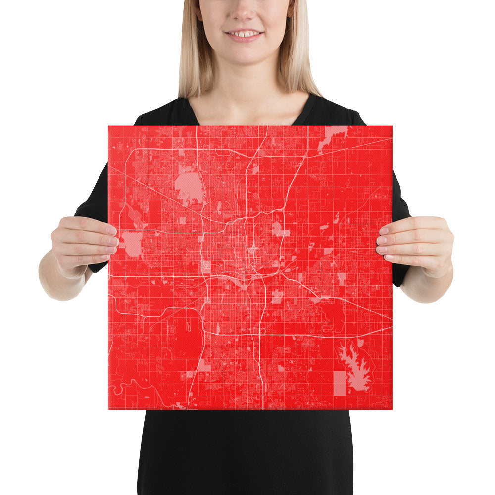 Oklahoma City Red and White Canvas Map