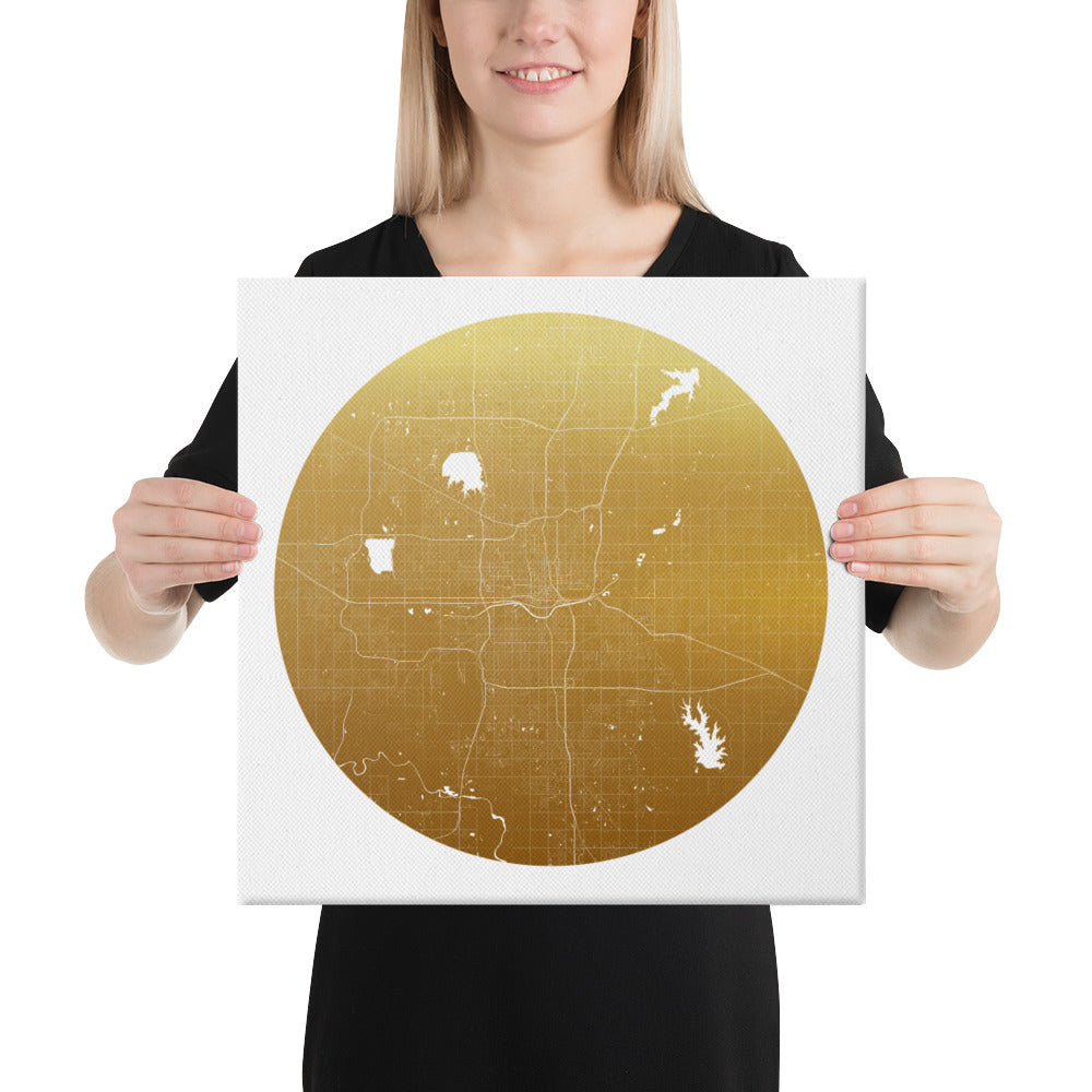 Oklahoma City Gold on White Canvas Map