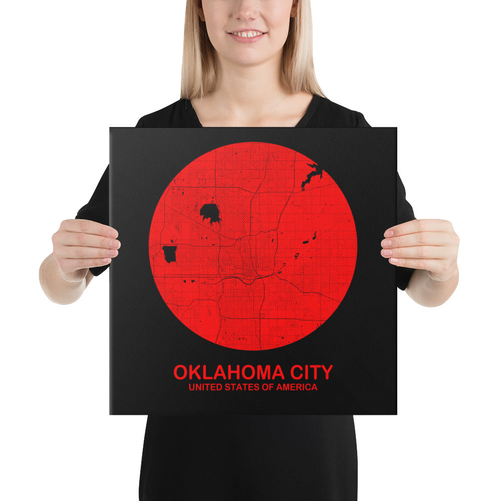 Oklahoma City Circular Red Canvas Map