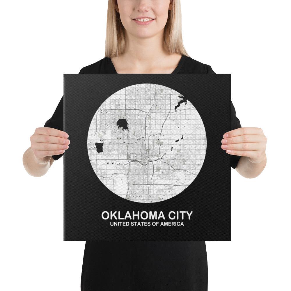 Oklahoma City Circular White Canvas Map