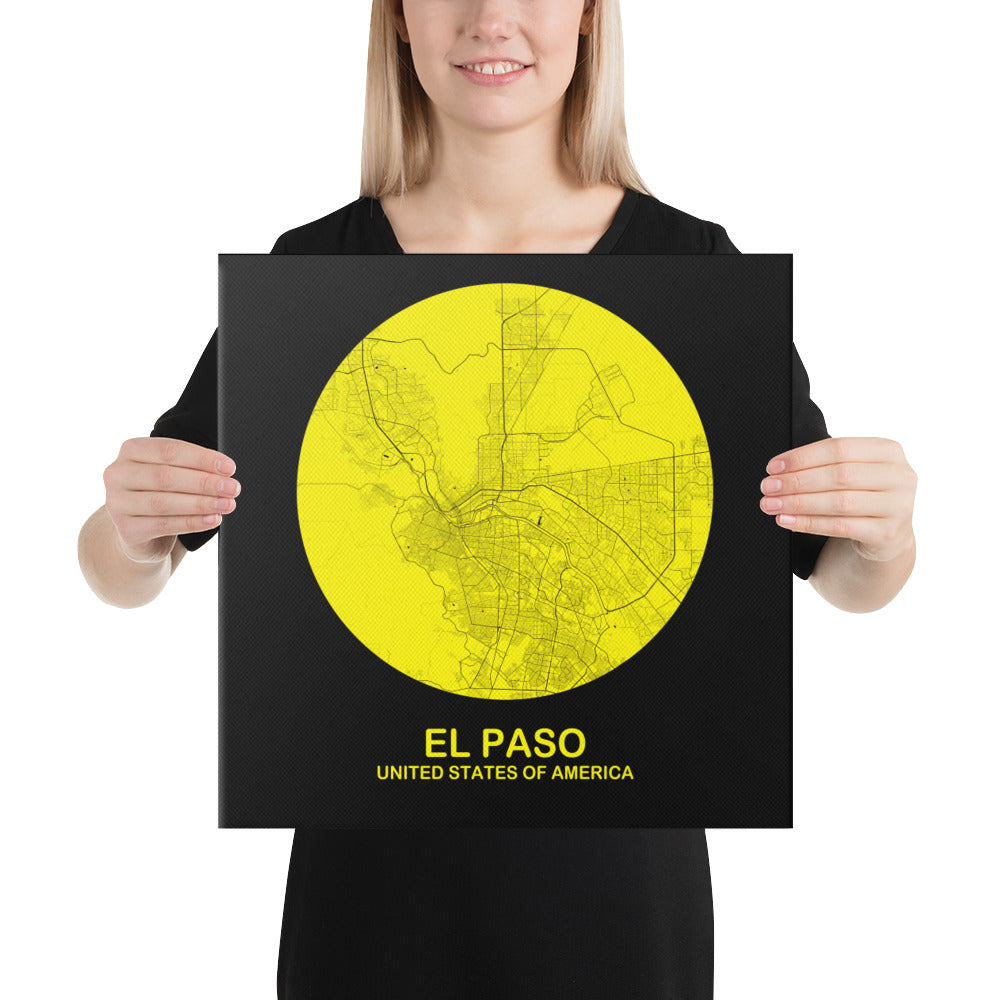 El Paso Circular Yellow Canvas Map