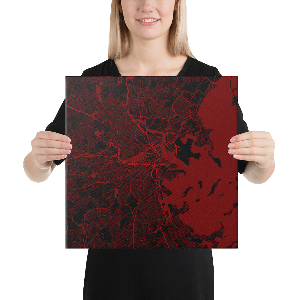 Boston Black and Red Canvas Map