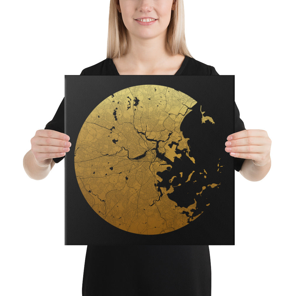 Boston Gold on Black Canvas Map