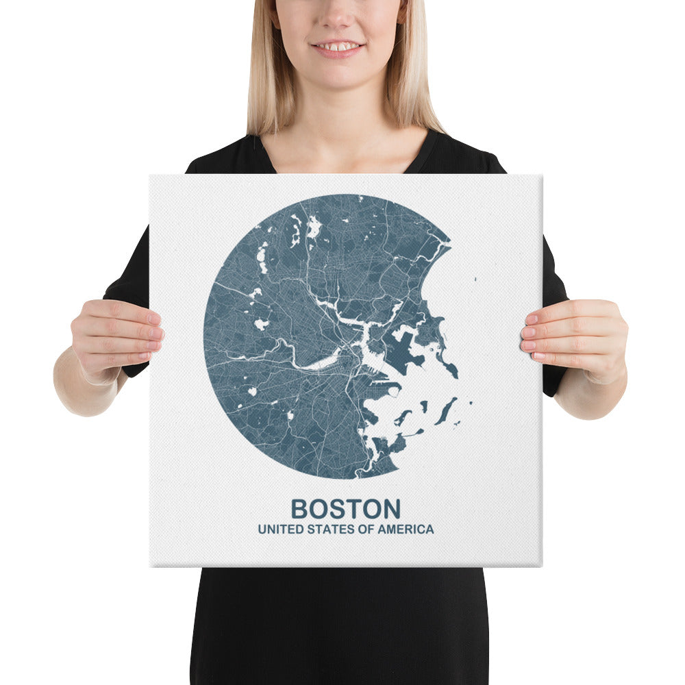 Boston Circular Blue Canvas Map