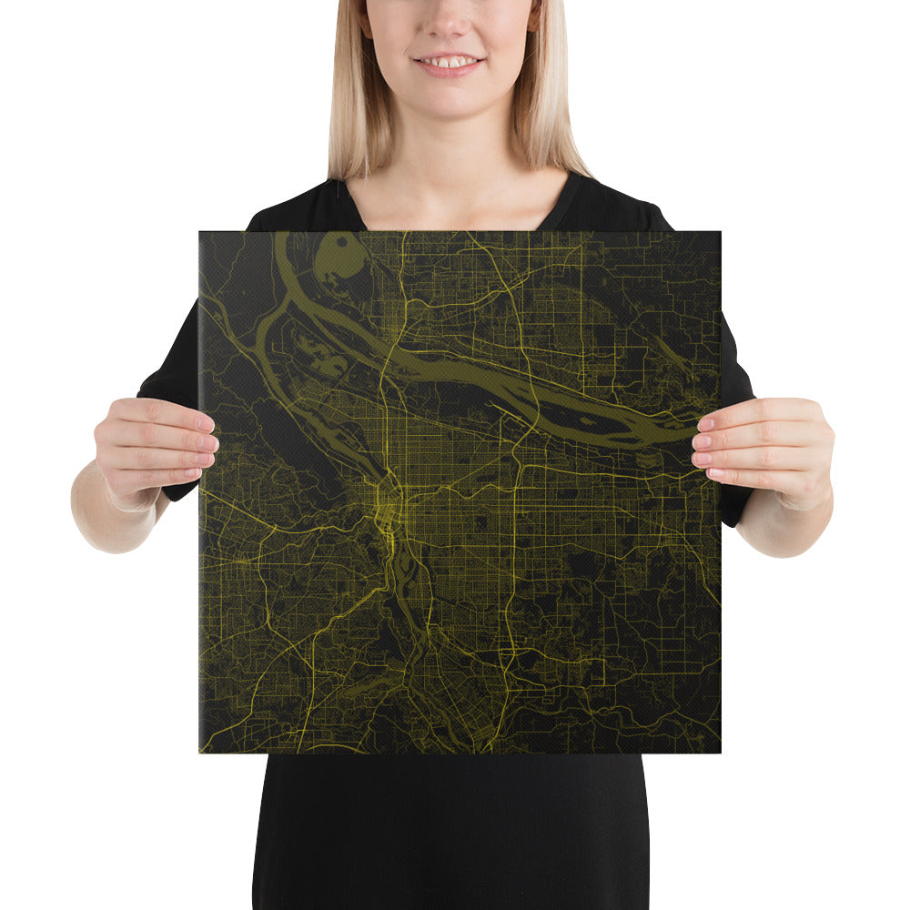 Portland Black and Yellow Canvas Map