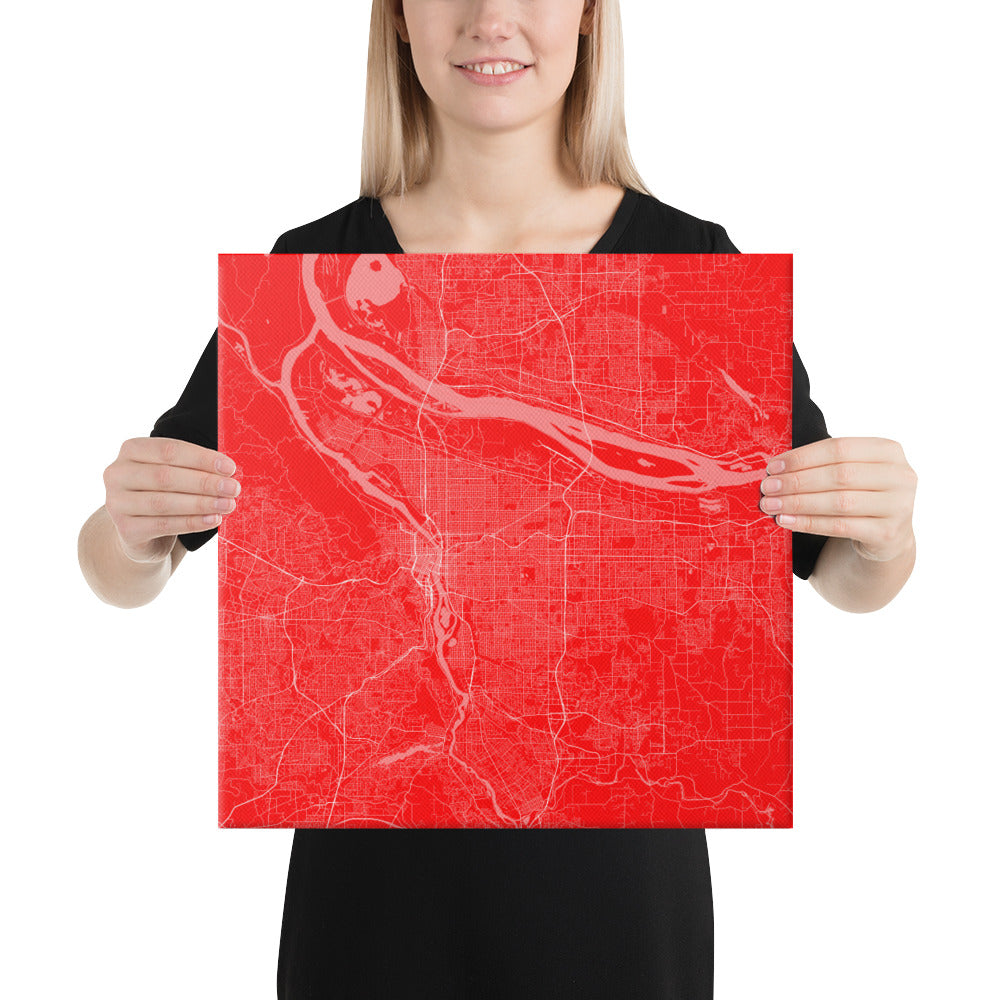 Portland Red and White Canvas Map