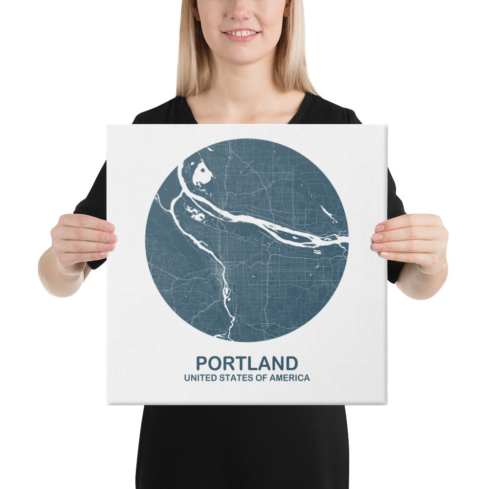 Portland Circular Blue Canvas Map