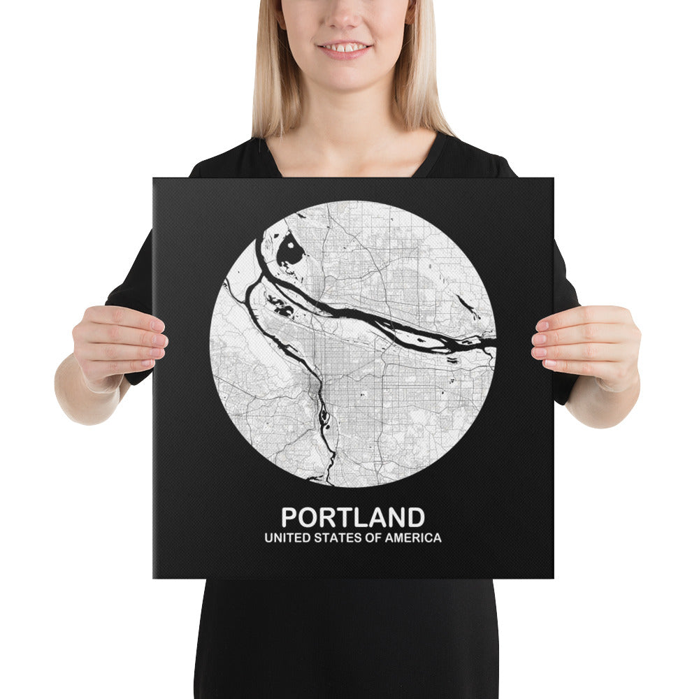 Portland Circular White Canvas Map