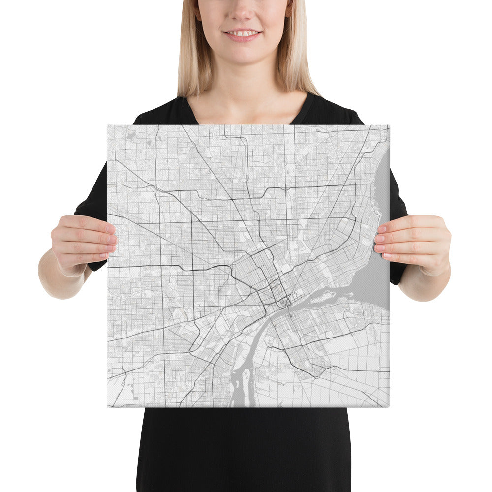 Detroit White Canvas Map