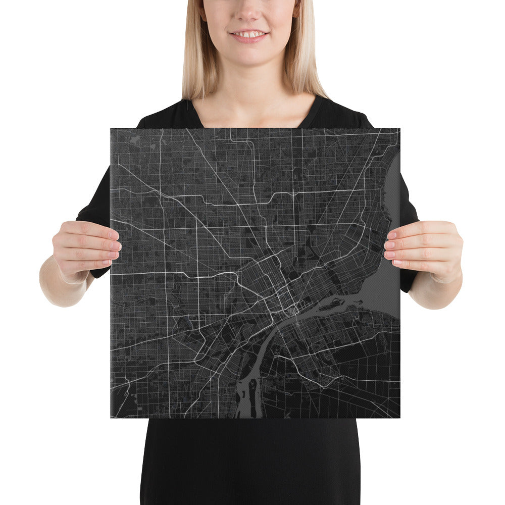 Detroit Black Canvas Map