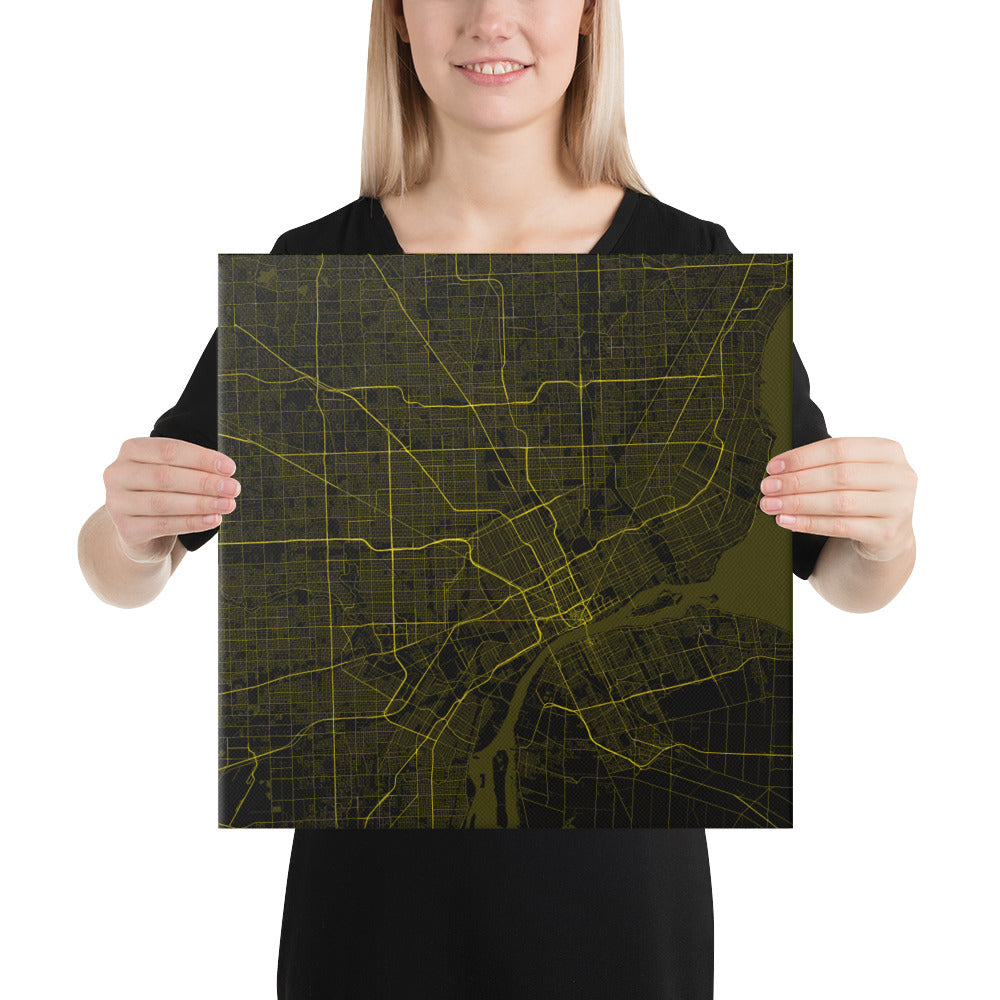 Detroit Black and Yellow Canvas Map