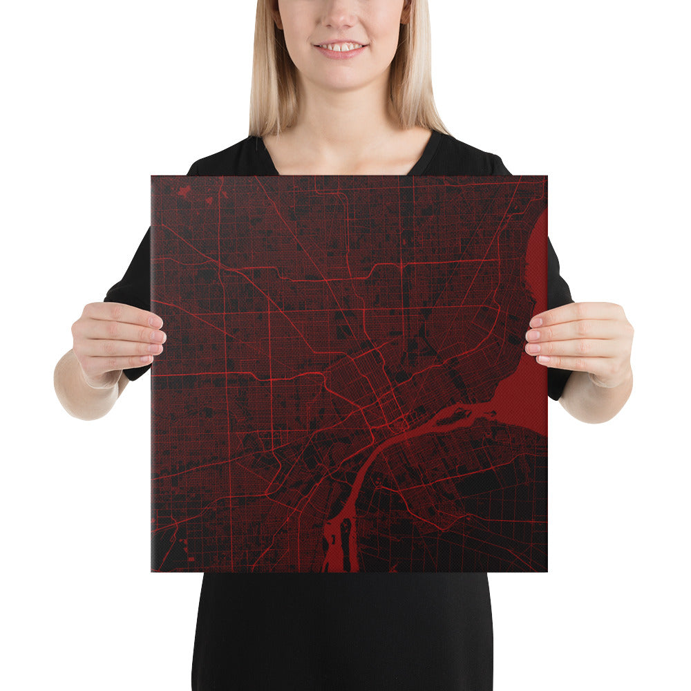 Detroit Black and Red Canvas Map