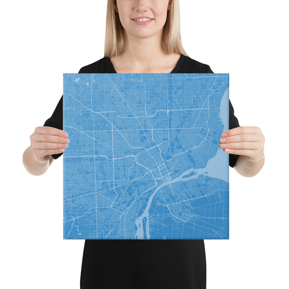 Detroit Blue and White Canvas Map