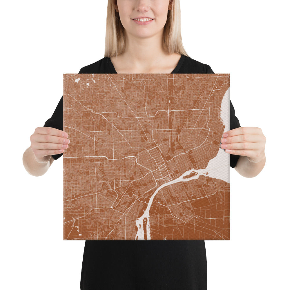 Detroit Brown and White Canvas Map