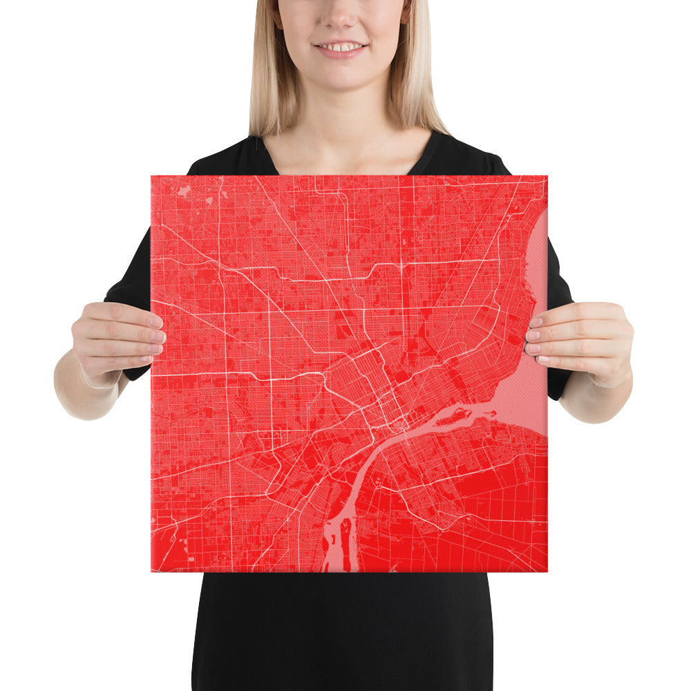 Detroit Red and White Canvas Map