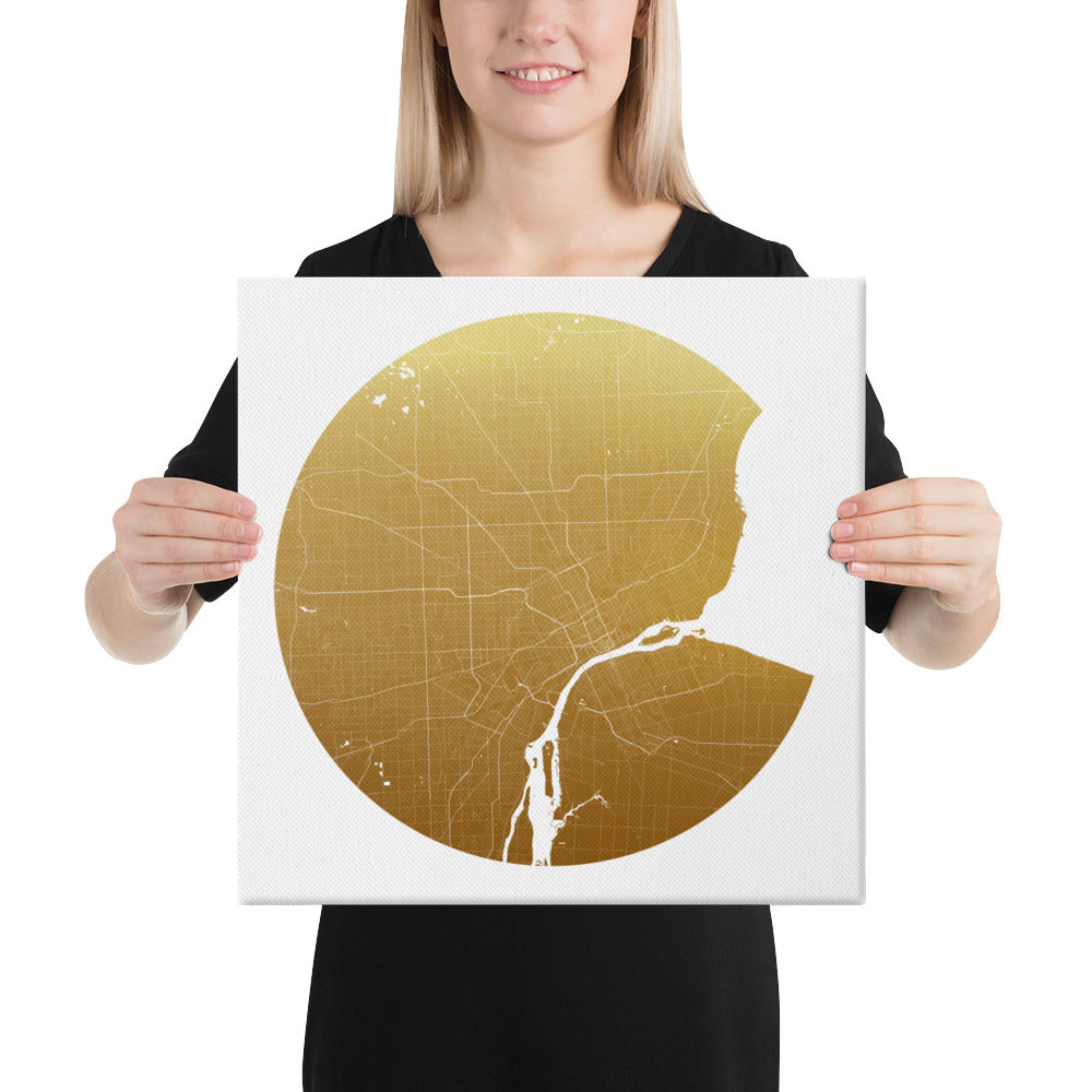 Detroit Gold on White Canvas Map