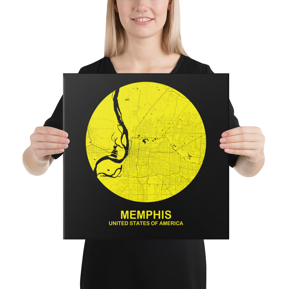 Memphis Circular Yellow Canvas Map