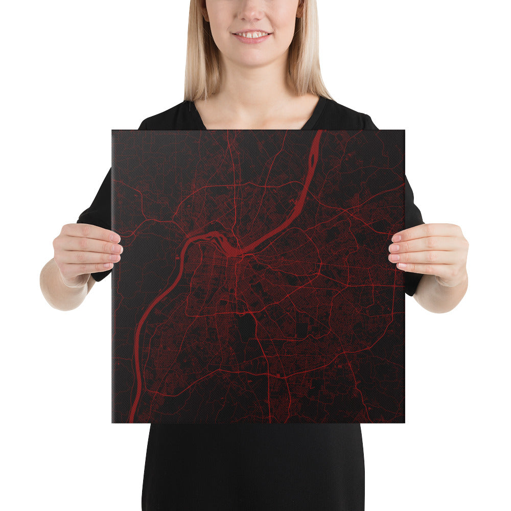 Louisville Black and Red Canvas Map