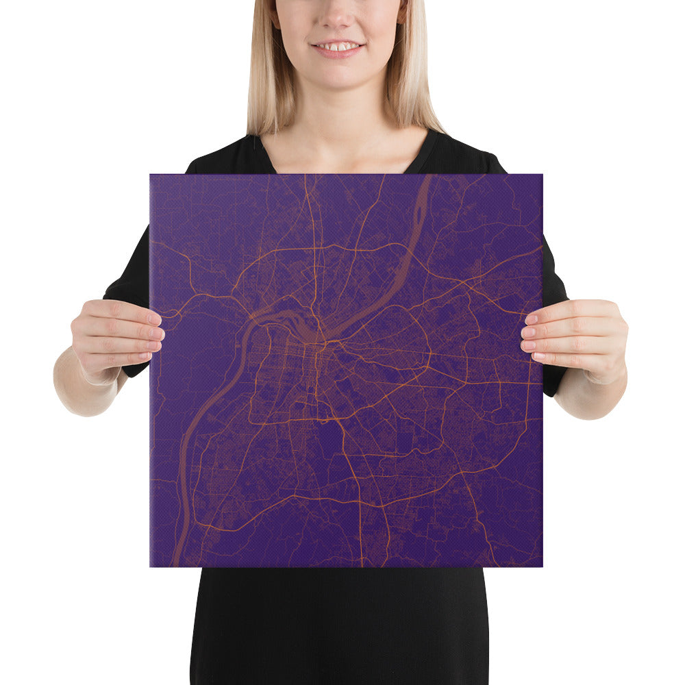 Louisville Purple and Orange Canvas Map