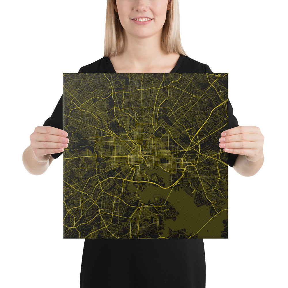 Baltimore Black and Yellow Canvas Map