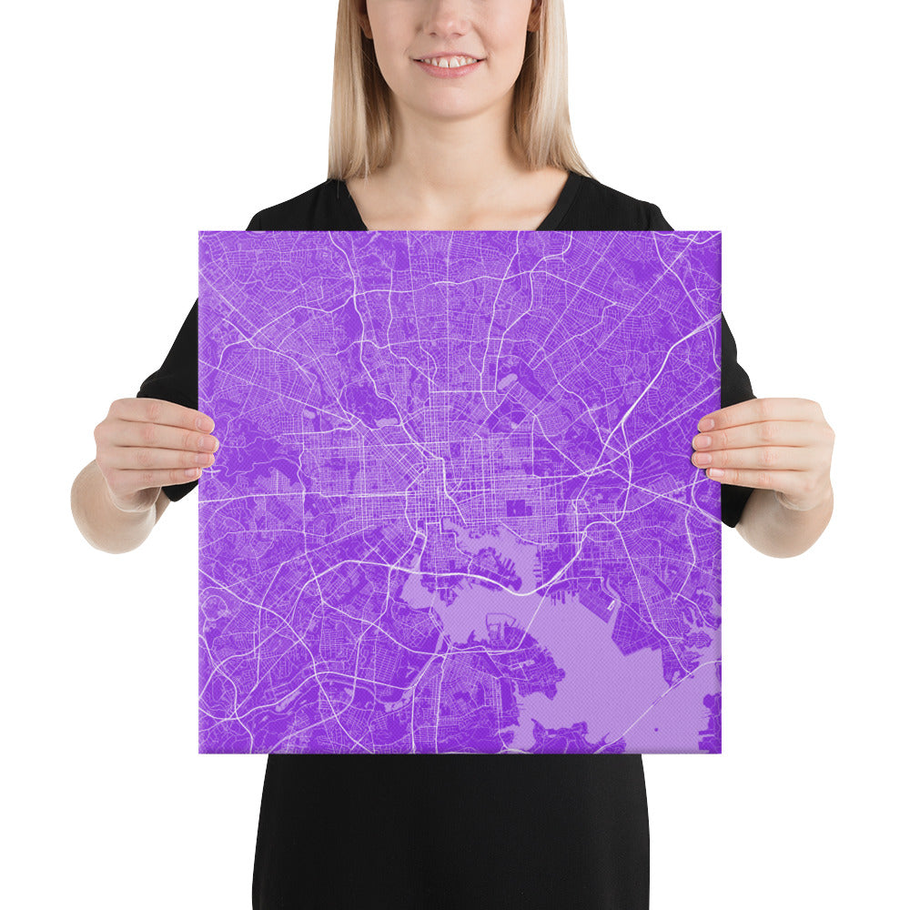 Baltimore Purple and White Canvas Map