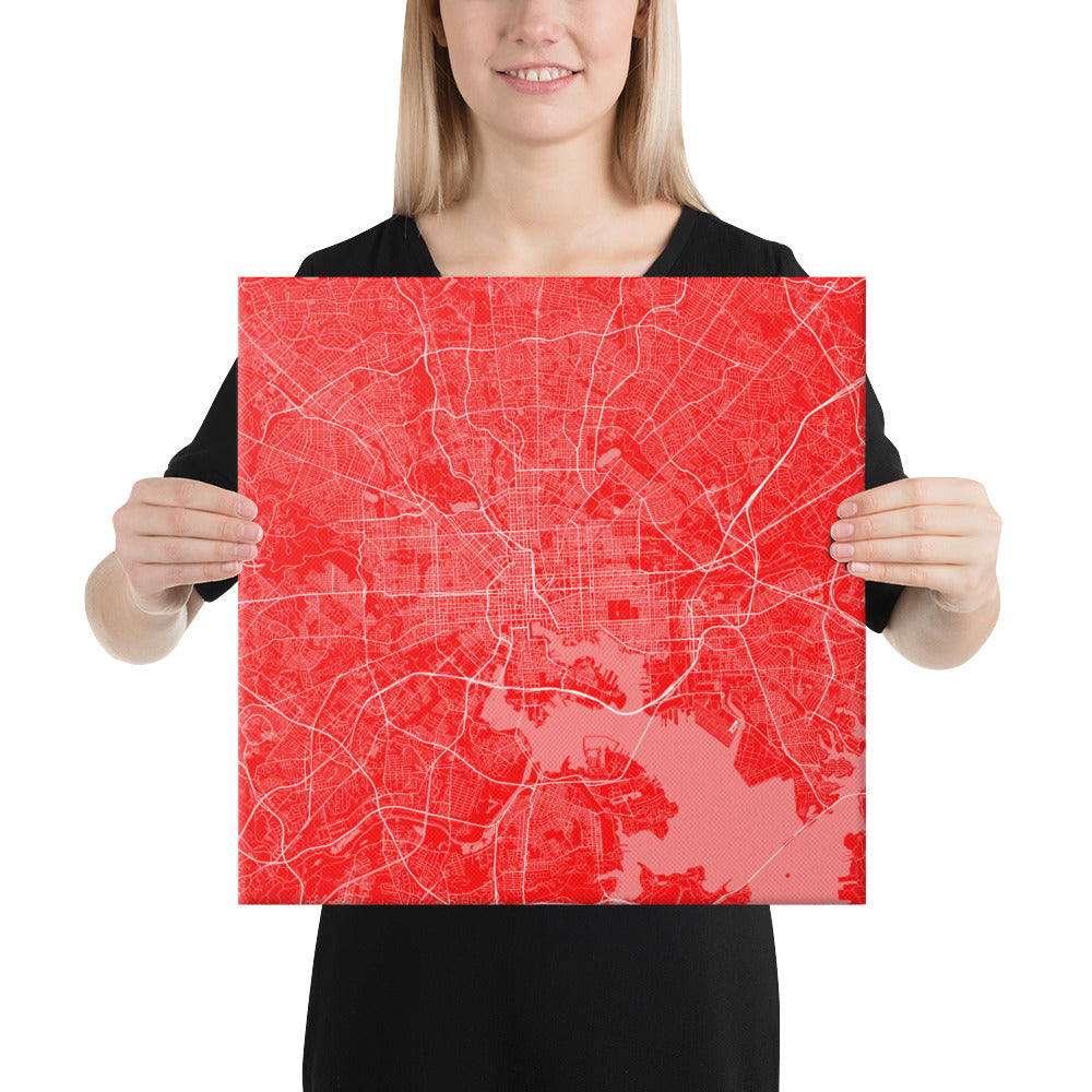 Baltimore Red and White Canvas Map