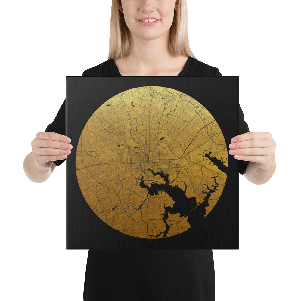 Baltimore Gold on Black Canvas Map