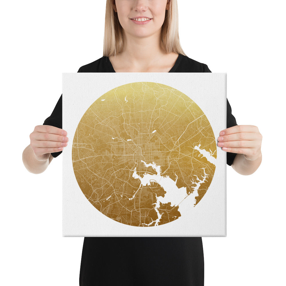 Baltimore Gold on White Canvas Map