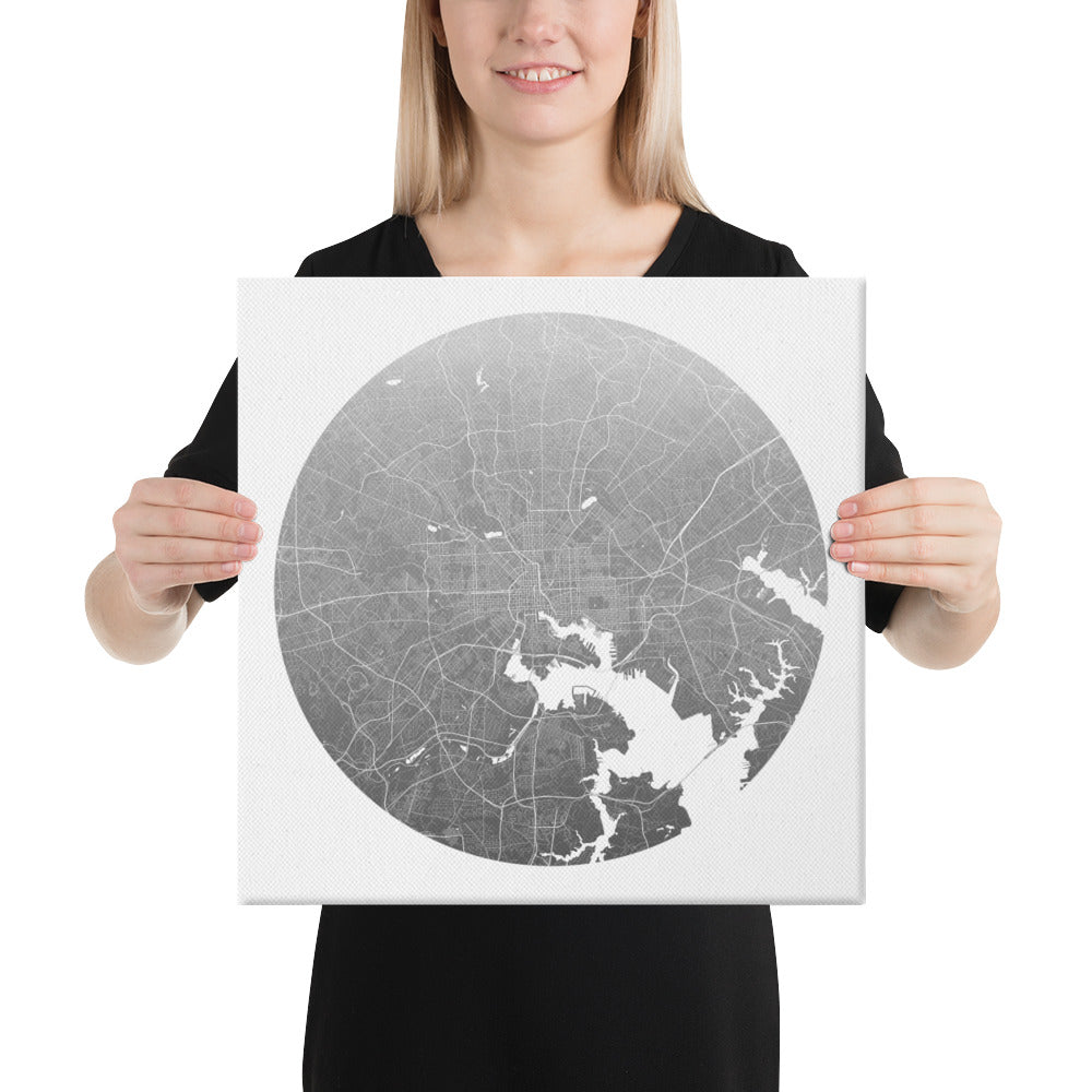 Baltimore Silver on White Canvas Map