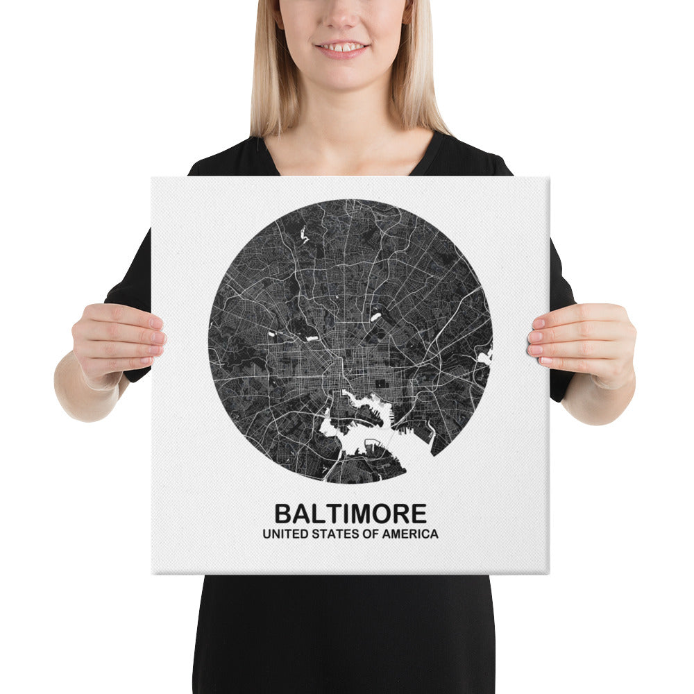 Baltimore Circular Black Canvas Map