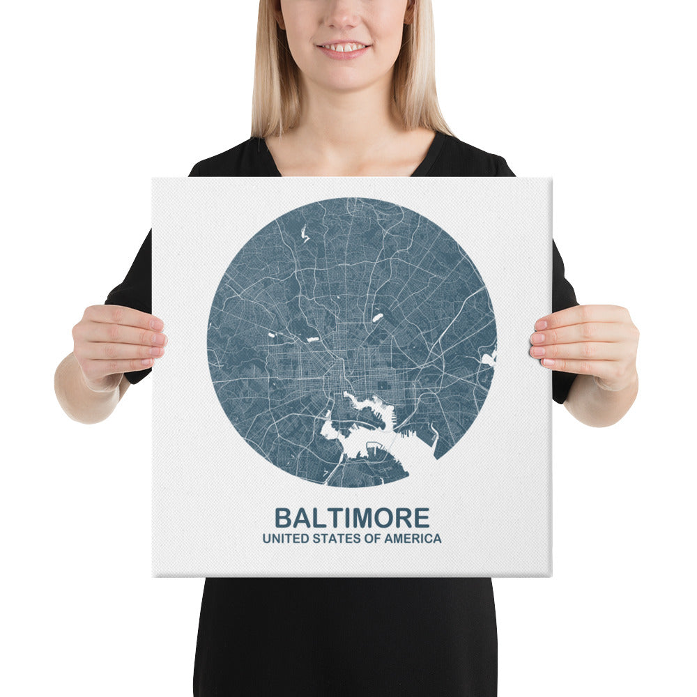 Baltimore Circular Blue Canvas Map