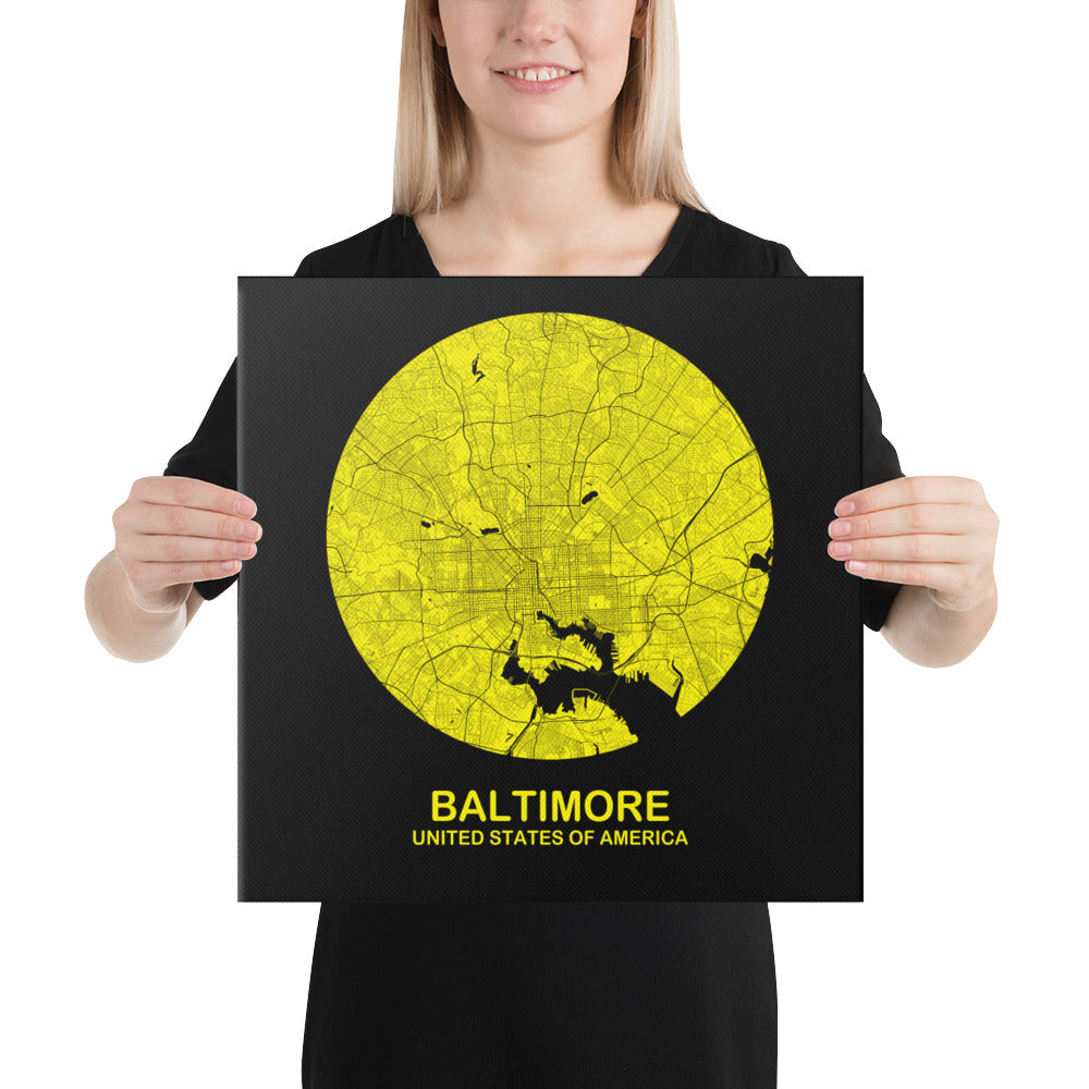 Baltimore Circular Yellow Canvas Map