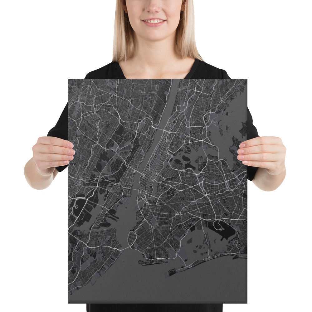 New York Black Canvas Map