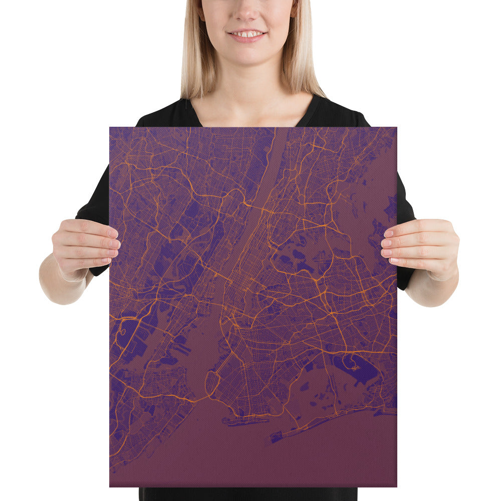 New York Purple and Orange Canvas Map