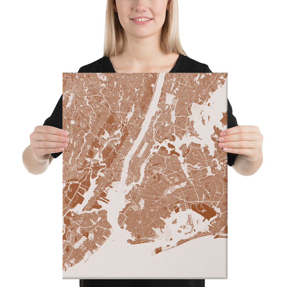 New York Brown and White Canvas Map